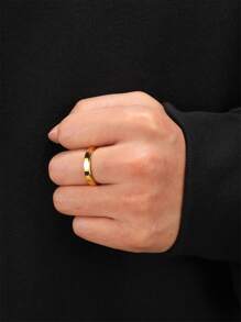 男士極簡戒指不銹鋼龐克嘻哈風格 - 金黃色 - 查看 1