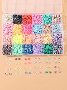 約 4000 顆 1 盒 24 色聚合物黏土扁平圓形間隔黑石珠套裝適用於 Diy 手鍊和項鍊，珠子尺寸：6 毫米 - 彩色 - 查看 3