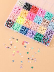 約 4000 顆 1 盒 24 色聚合物黏土扁平圓形間隔黑石珠套裝適用於 Diy 手鍊和項鍊，珠子尺寸：6 毫米 - 彩色 - 查看 4