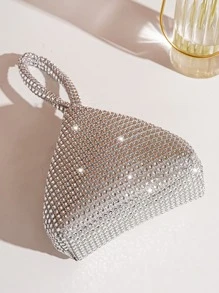 Vincy Glitter Handbag Glamorous Glitter Bling, Sequin, Luxury, Shiny Mini Rhinestone Decor Novelty Bag, Perfect Bride Purse For Wedding, Prom & Party Events Evening Bag, Dinner Bag For Party Girl, Woman - Silver - View 5