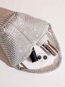 Vincy Glitter Handbag Glamorous Glitter Bling, Sequin, Luxury, Shiny Mini Rhinestone Decor Novelty Bag, Perfect Bride Purse For Wedding, Prom & Party Events Evening Bag, Dinner Bag For Party Girl, Woman - Silver - View 7