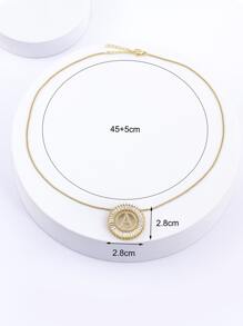 1入組字母細節方晶鋯石圓形吊飾項鍊 - 金黃色 - 查看 4