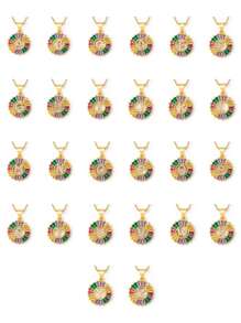 1入組字母細節方晶鋯石圓形吊飾項鍊 - 金黃色 - 查看 2