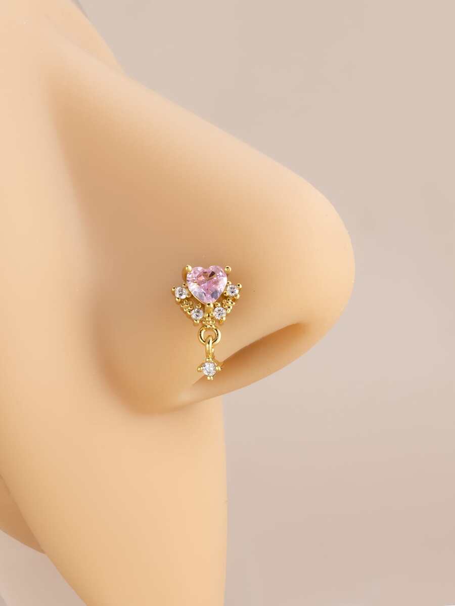Khuyên mũi trang trí hình trái tim Cubic Zirconia phổ biến bằng đồng đơn giản và phong cách cho phụ nữ và trẻ em gái ngày lễ tình nhân - Vàng - Xem 1