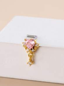 Khuyên mũi trang trí hình trái tim Cubic Zirconia phổ biến bằng đồng đơn giản và phong cách cho phụ nữ và trẻ em gái ngày lễ tình nhân - Vàng - Xem 2