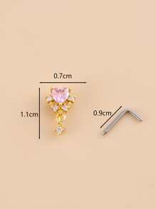 Khuyên mũi trang trí hình trái tim Cubic Zirconia phổ biến bằng đồng đơn giản và phong cách cho phụ nữ và trẻ em gái ngày lễ tình nhân - Vàng - Xem 3