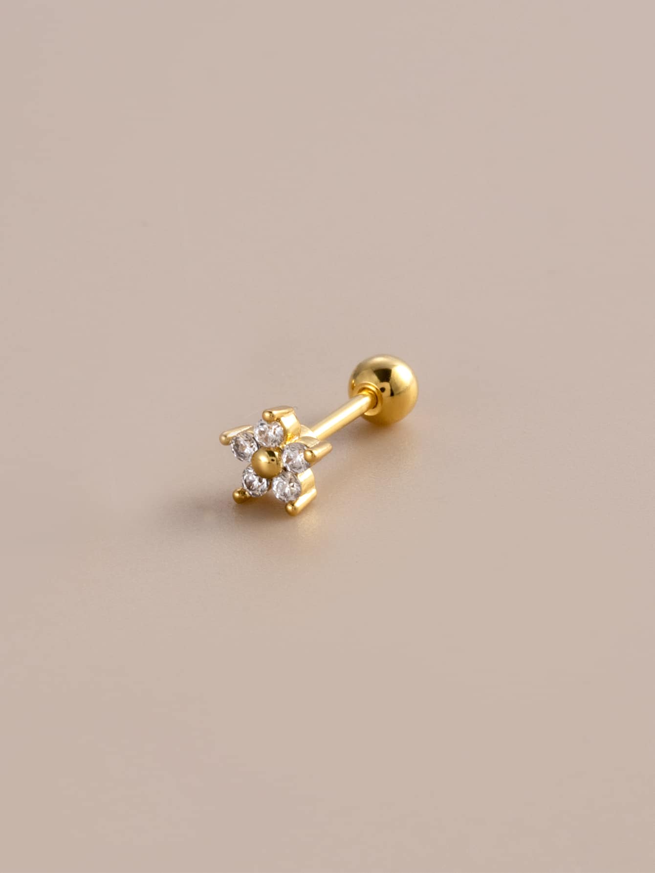 1pc Cubic Zirconia Flower Stud Earring Valentines,Mom,Mother,Mother's Day,Gift - Yellow Gold - View 1