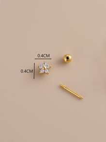1pc Cubic Zirconia Flower Stud Earring Valentines,Mom,Mother,Mother's Day,Gift - Yellow Gold - View 3