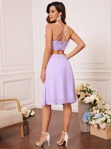 SHEIN Unity Solid Cami Top & Skirt - Lilac Purple - View 2