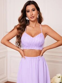 SHEIN Unity Solid Cami Top & Skirt - Lilac Purple - View 5