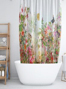 花卉和蝴蝶圖案防水浴簾 - 彩色 - 查看 6