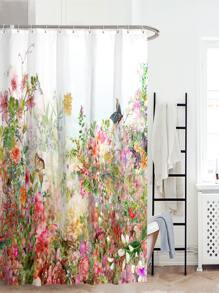 花卉和蝴蝶圖案防水浴簾 - 彩色 - 查看 7