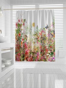 花卉和蝴蝶圖案防水浴簾 - 彩色 - 查看 8