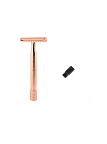 2pcs Hair Removal Kit,1pc Double Edge Safety Razor for Men Without Blade & 1pc Cleaning Brush,Reusable Travel Essentials Women Razor,Fathers Day Gifts,Easy to Clean - Rose Gold - View 2