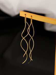 CVNANA Spiral Design Threader Earrings - Yellow Gold - View 3