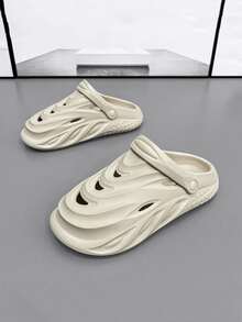 Men Cut Out Slingback Clogs Beige Vent Clogs - Beige - View 2