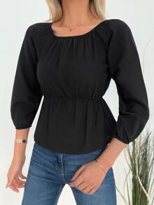 Cottnline Blusa peplum de hombros descubiertos - Negro - Ver 5