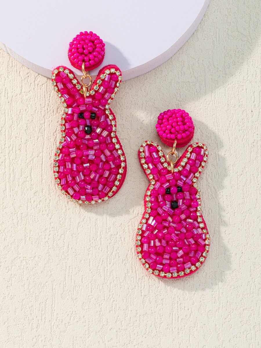 Rhinestone Decor Beaded Rabbit Drop Earrings | SHEIN USA