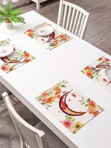 1pc Moon & Floral Pattern Placemat - Multicolor - View 4