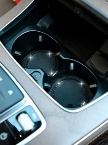 2pcs Honeycomb Embossed Rhinestone Decor Car Coaster