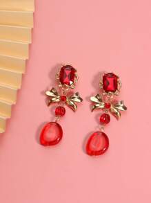 Pendientes largos con diseño de diamante de imitación & lazo - Rojo - Ver 5