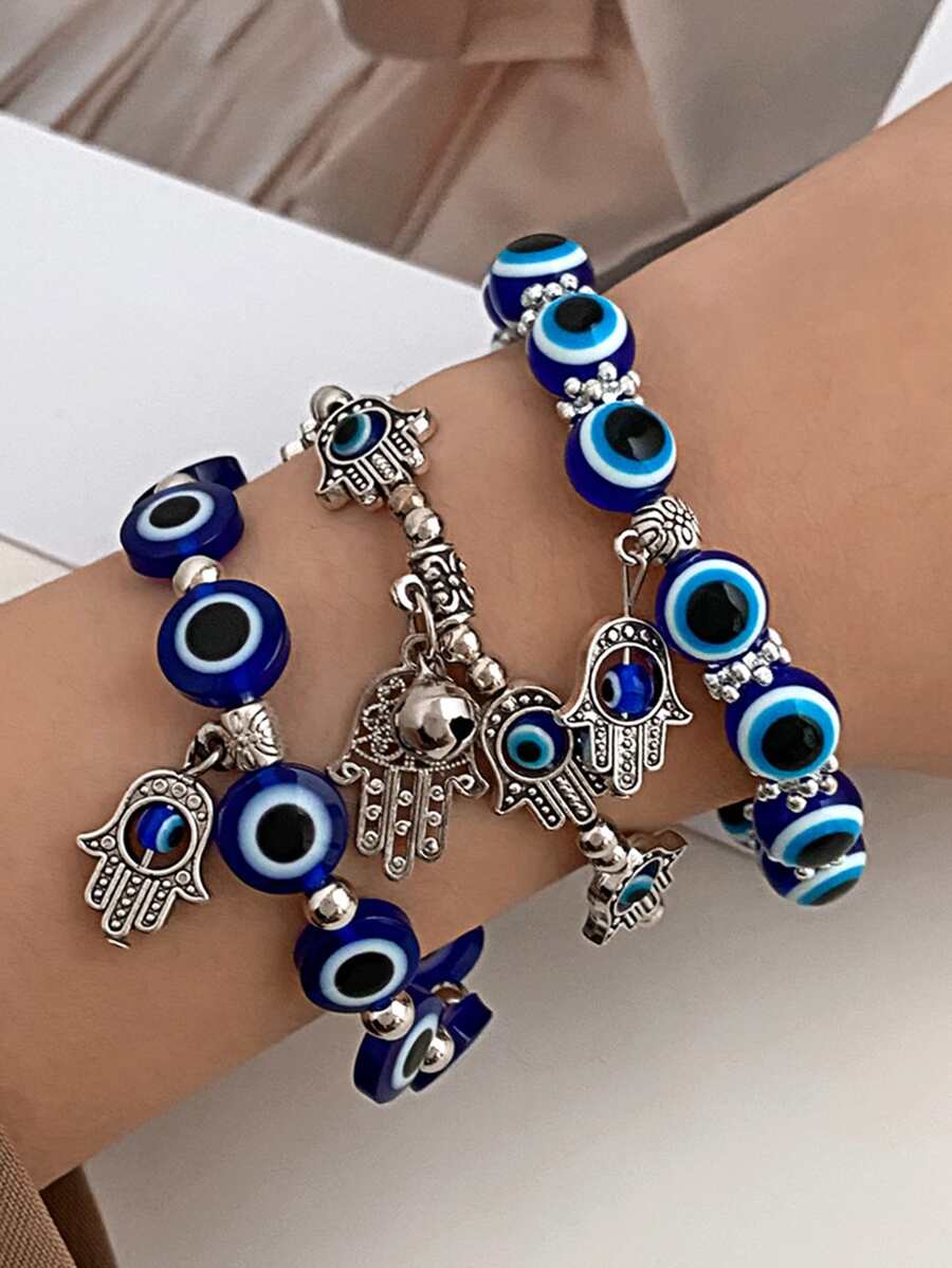 3pcs/set Evil Eye Decor Beaded Bracelet - Multicolor - View 1