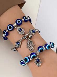 3pcs/set Evil Eye Decor Beaded Bracelet - Multicolor - View 2