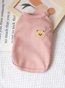 1入組小熊補丁細節寵物背心 - 藕粉色 - 查看 2