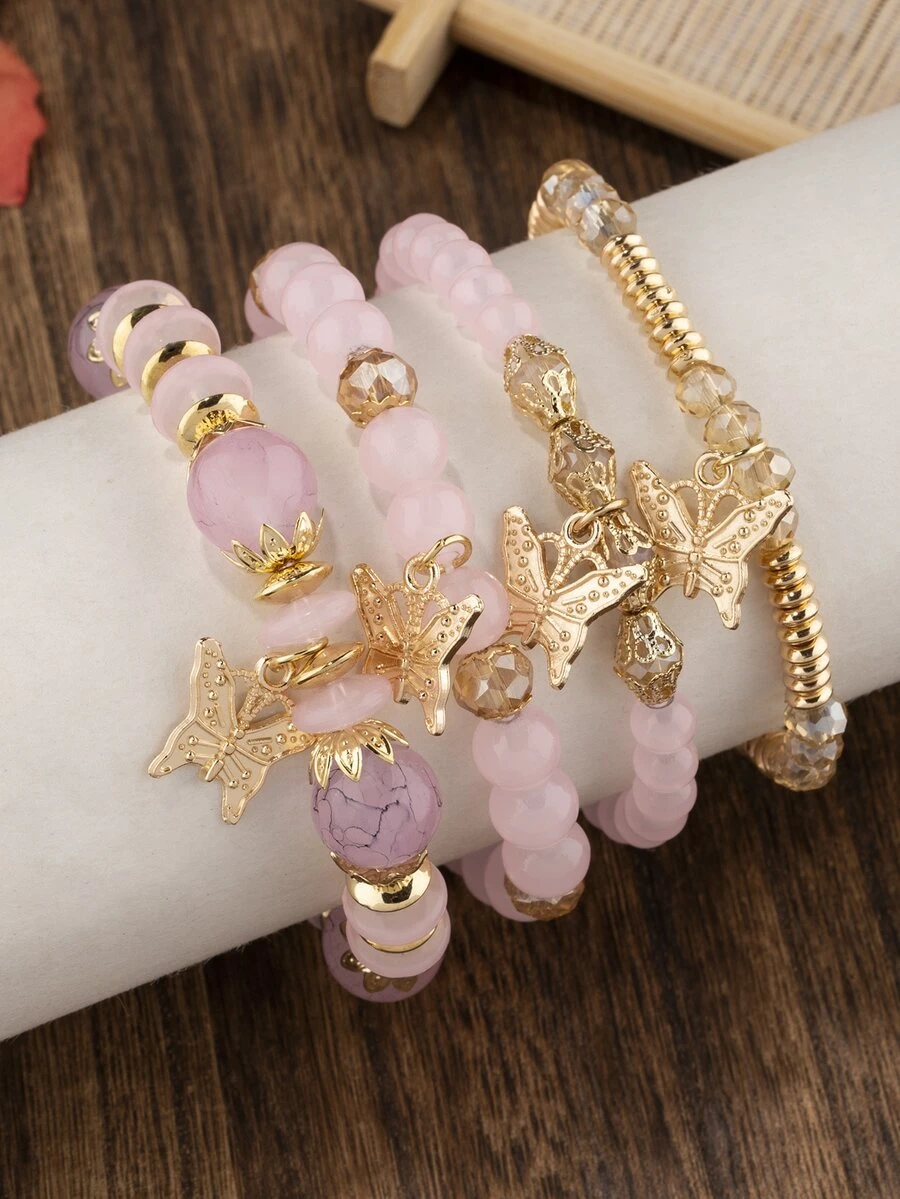 4pcs/set Butterfly Charm Beaded Bracelet