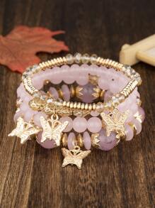 4pcs/set Butterfly Charm Beaded Bracelet - Multicolor - View 4