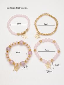 4pcs/set Butterfly Charm Beaded Bracelet - Multicolor - View 5