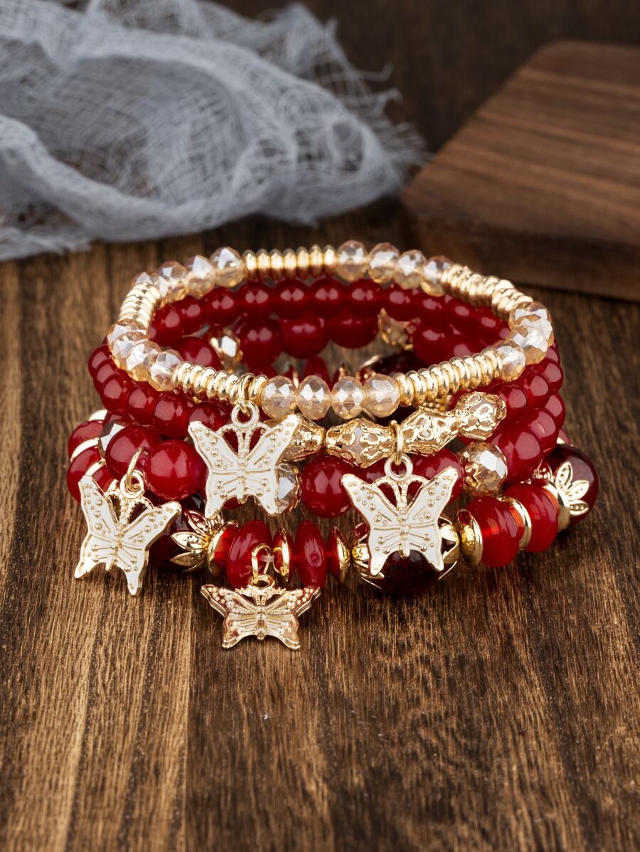 4 cái/bộ Vòng Tay Đính Hạt Charm Bướm