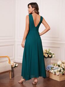 素色無袖雪紡伴娘洋裝