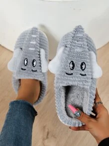 Mujer con patrón de elefante Chanclas de casa preppy Zapatillas de peluche - Gris - Ver 1