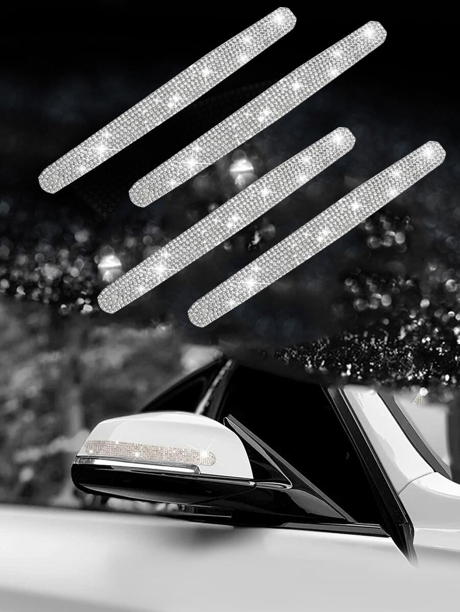 4 piezas Pegatina con diseño de diamante de imitación de coche anticolisión - Blanco - Ver 1