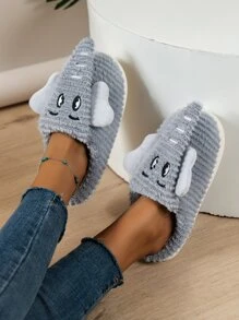 Mujer con patrón de elefante Chanclas de casa preppy Zapatillas de peluche - Gris - Ver 2