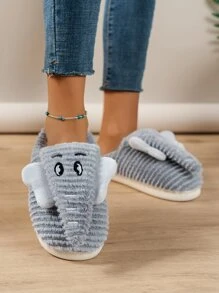 Mujer con patrón de elefante Chanclas de casa preppy Zapatillas de peluche - Gris - Ver 3