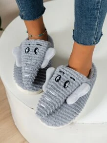 Mujer con patrón de elefante Chanclas de casa preppy Zapatillas de peluche - Gris - Ver 4