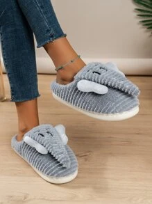 Mujer con patrón de elefante Chanclas de casa preppy Zapatillas de peluche - Gris - Ver 5