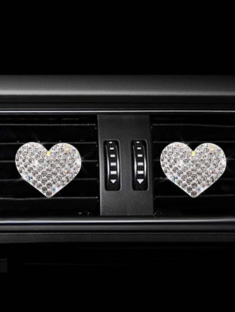 2入組水鑽愛心設計汽車出風口夾