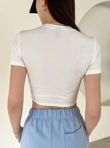 DAZY Butterfly & Slogan Graphic Crop Tee - White - View 2