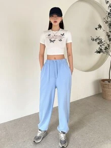 DAZY Butterfly & Slogan Graphic Crop Tee - White - View 6