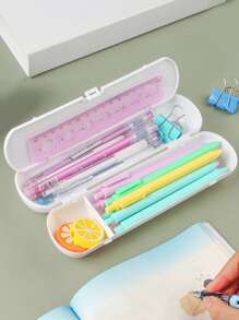 1pc Plain Pencil Case - White - View 1