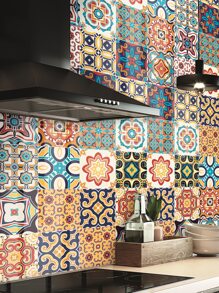 SUPSTICKER 1 cuộn nhãn dán nhà bếp chống thấm nước họa tiết cổ điển Rama trang trí, nhãn dán, decal dán tường, decal vinyl trang trí nhà cửa, vật dụng trang trí mùa xuân làm mới ngôi nhà của bạn, nhãn dán trang trí Rama - Nhiều màu - Xem 3