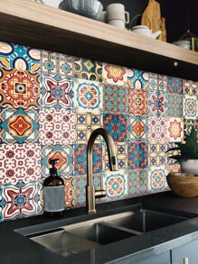 SUPSTICKER 1 cuộn nhãn dán nhà bếp chống thấm nước họa tiết cổ điển Rama trang trí, nhãn dán, decal dán tường, decal vinyl trang trí nhà cửa, vật dụng trang trí mùa xuân làm mới ngôi nhà của bạn, nhãn dán trang trí Rama - Nhiều màu - Xem 4