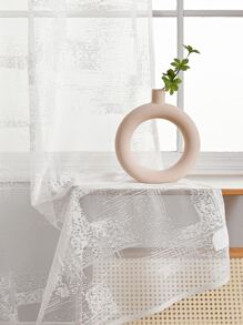 幾何設計單片滌綸薄透窗簾 - 白色 - 查看 4