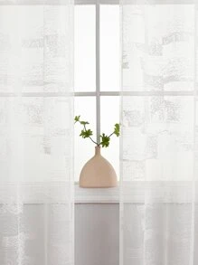 幾何設計單片滌綸薄透窗簾 - 白色 - 查看 5