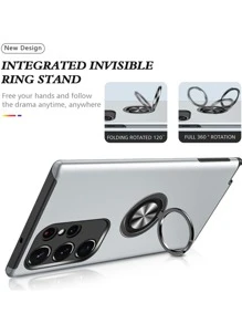 Magnetic Square Phone Case With Ring Holder Compatible With iPhone - Silver - View 3