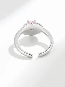 一對銀色時尚粉色愛情寶石開口戒指