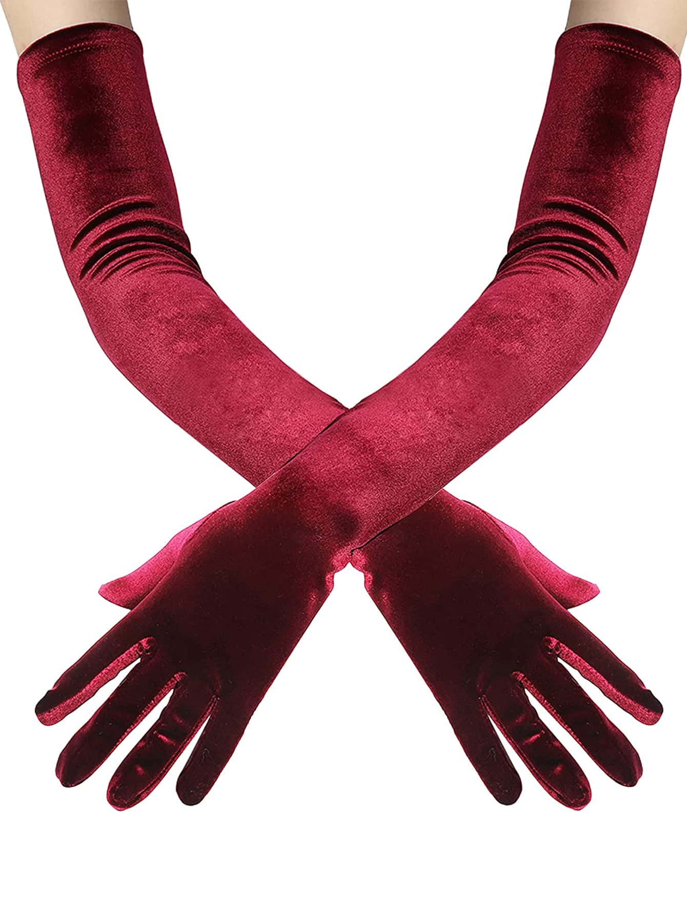 Solid Long Gloves - Burgundy - View 1